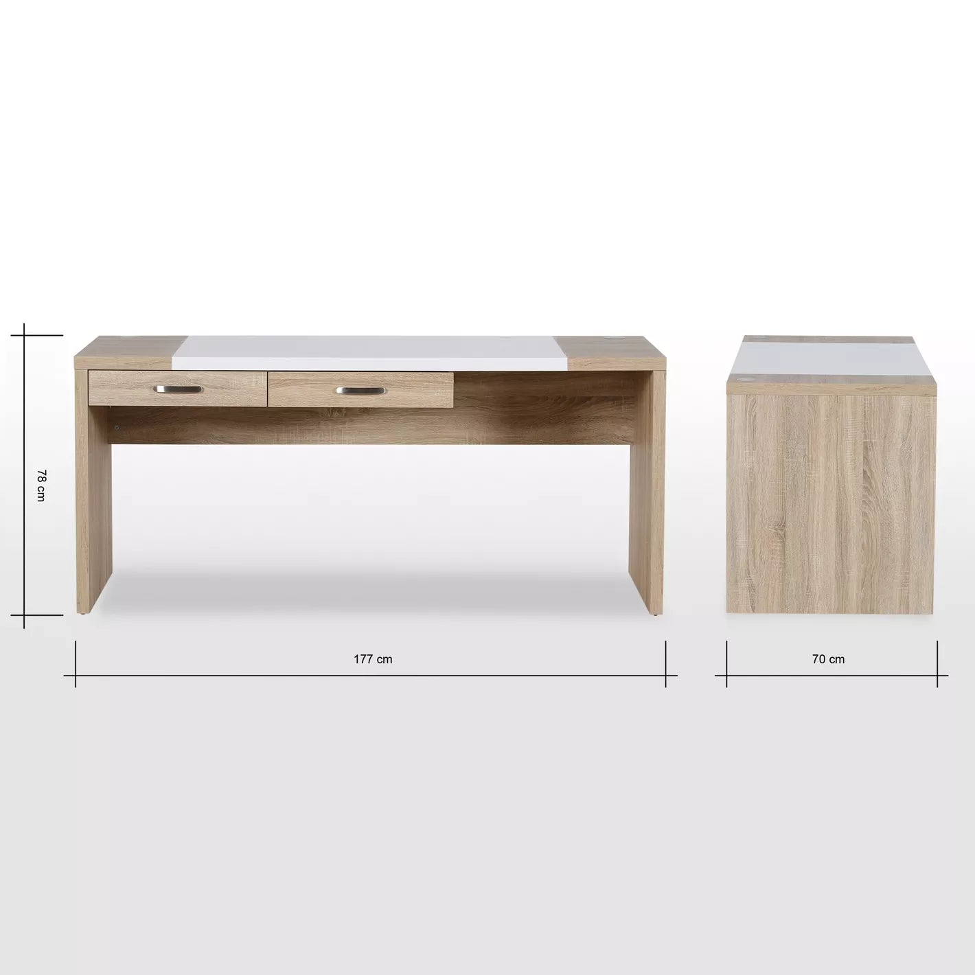 Corner Desk With Four Pull-Out Drawers For Storage - Cream/Oak - COOLBABY