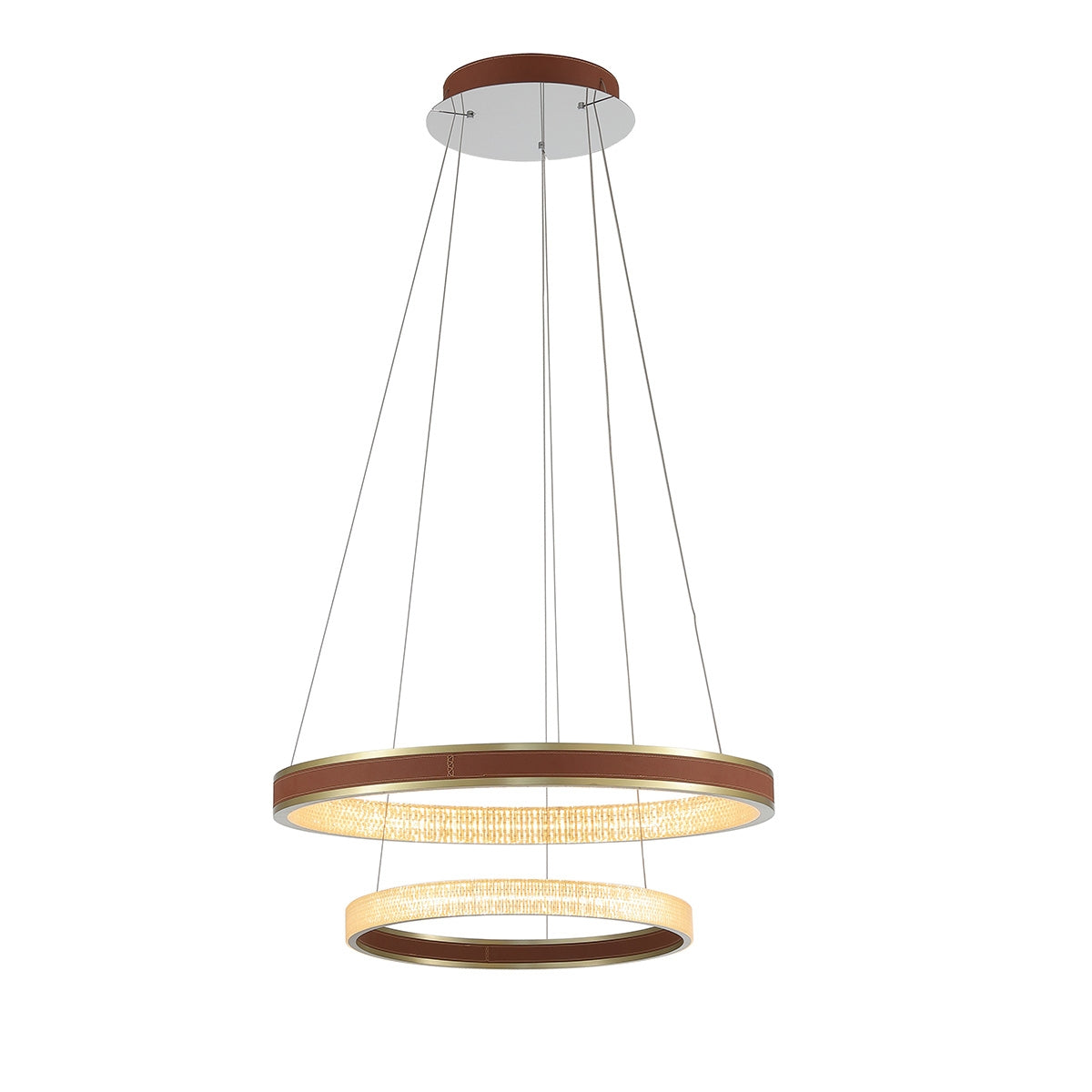 Modern Hanging Light LED 2 Round Rings - Antique Brass