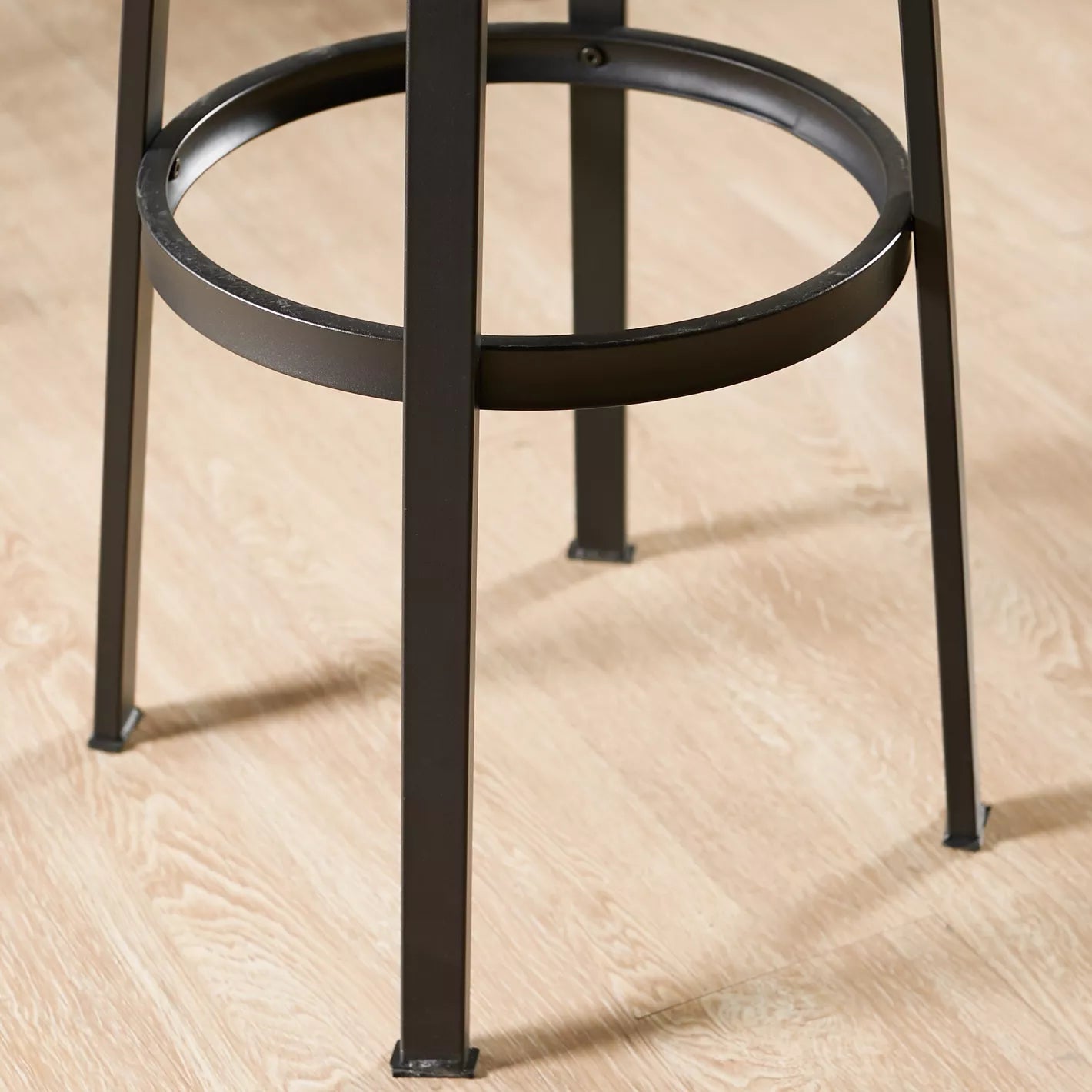 Wooden Top Bar Stool With Adjustable Height And Metal Legs - Black