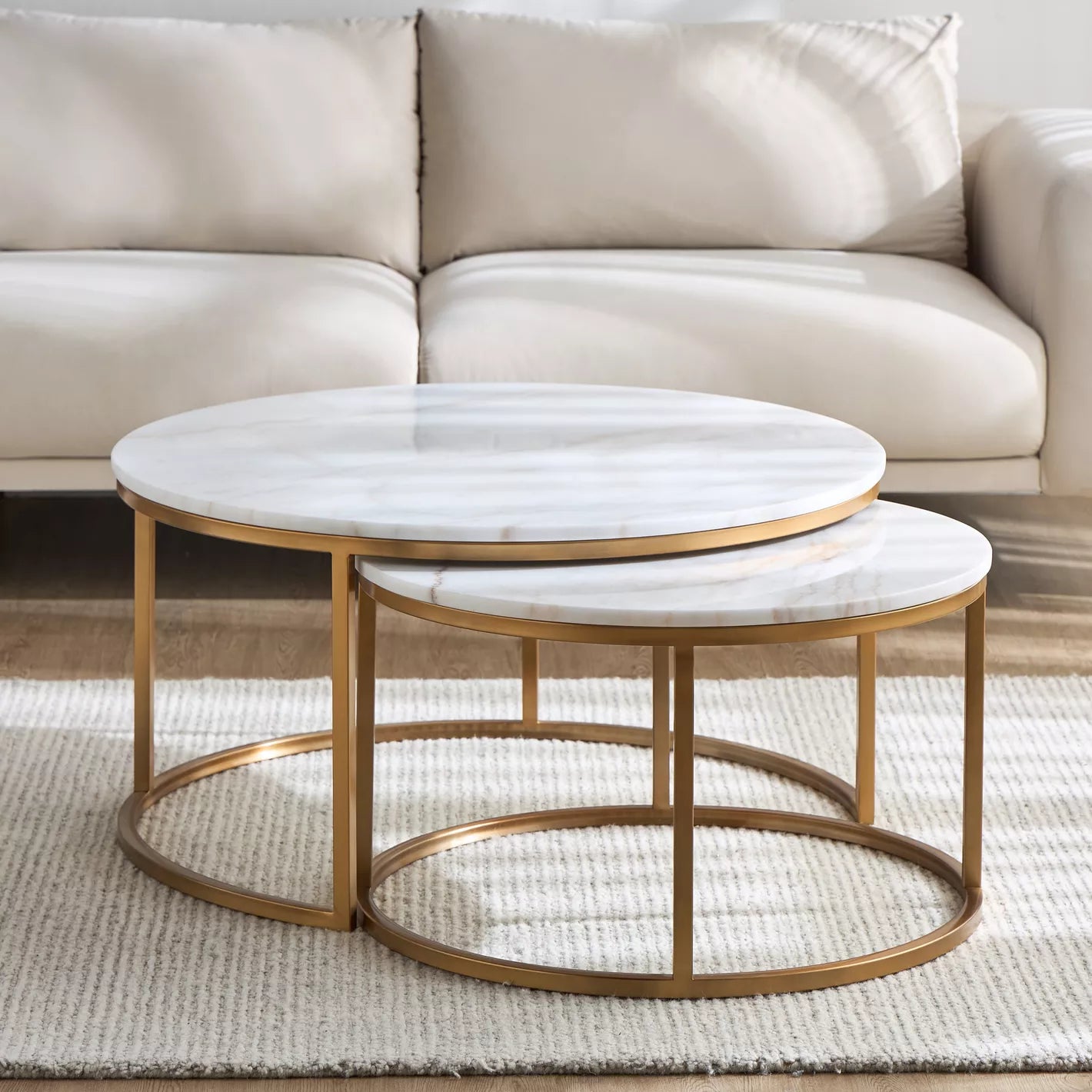 2-Piece Marble Top Coffee Table Set - White/Gold