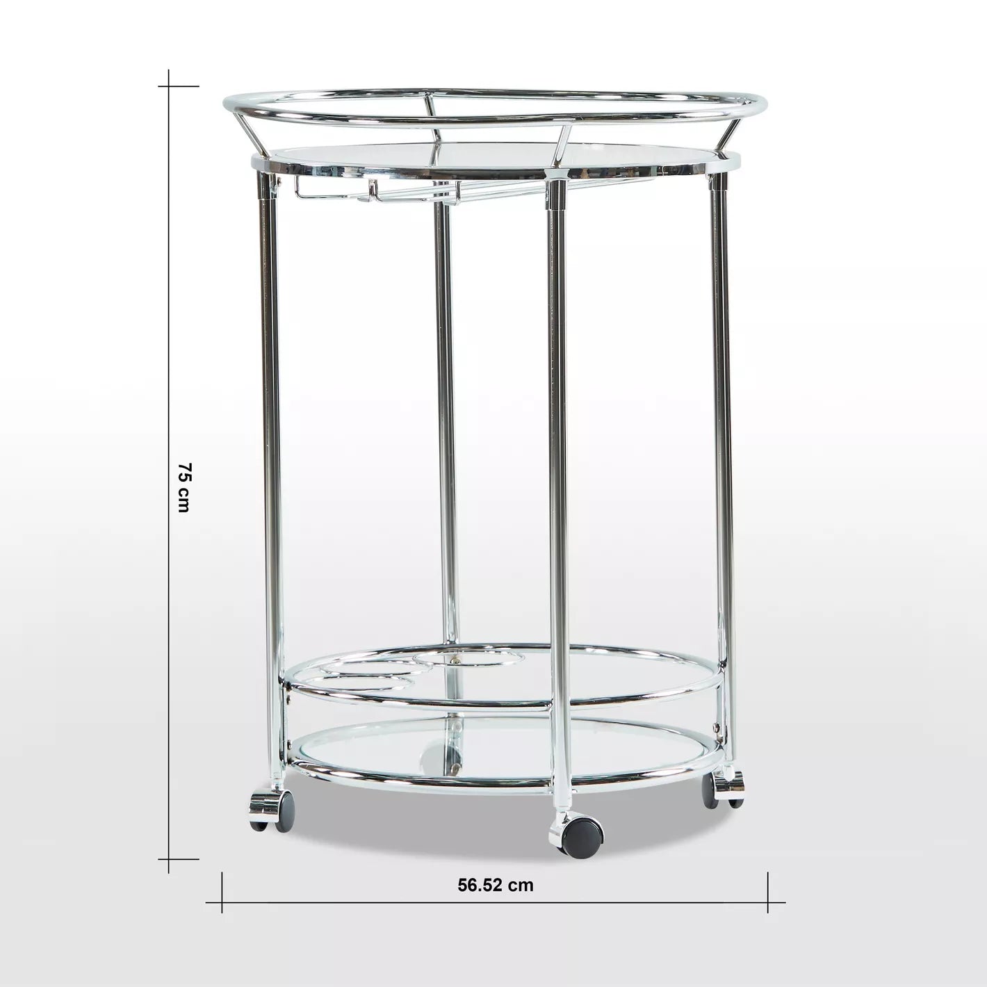 Luxury Serving Trolley, Durable Metal Frame With a Mirrored Top and Chrome-Plated Legs