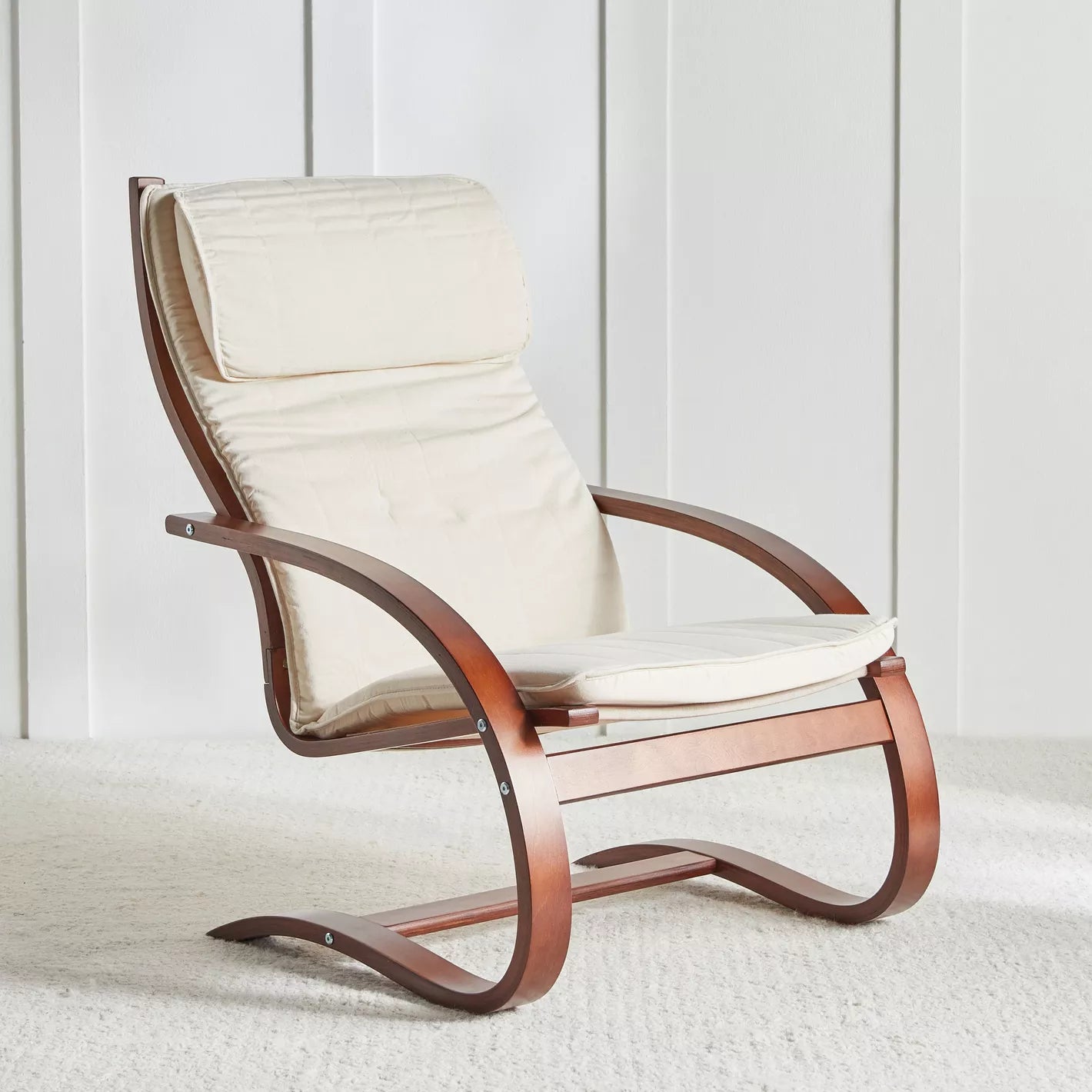 Fabric Armchair With Padded Headrest And Solid Wooden Frame For Any Corner Of Home - COOLBABY