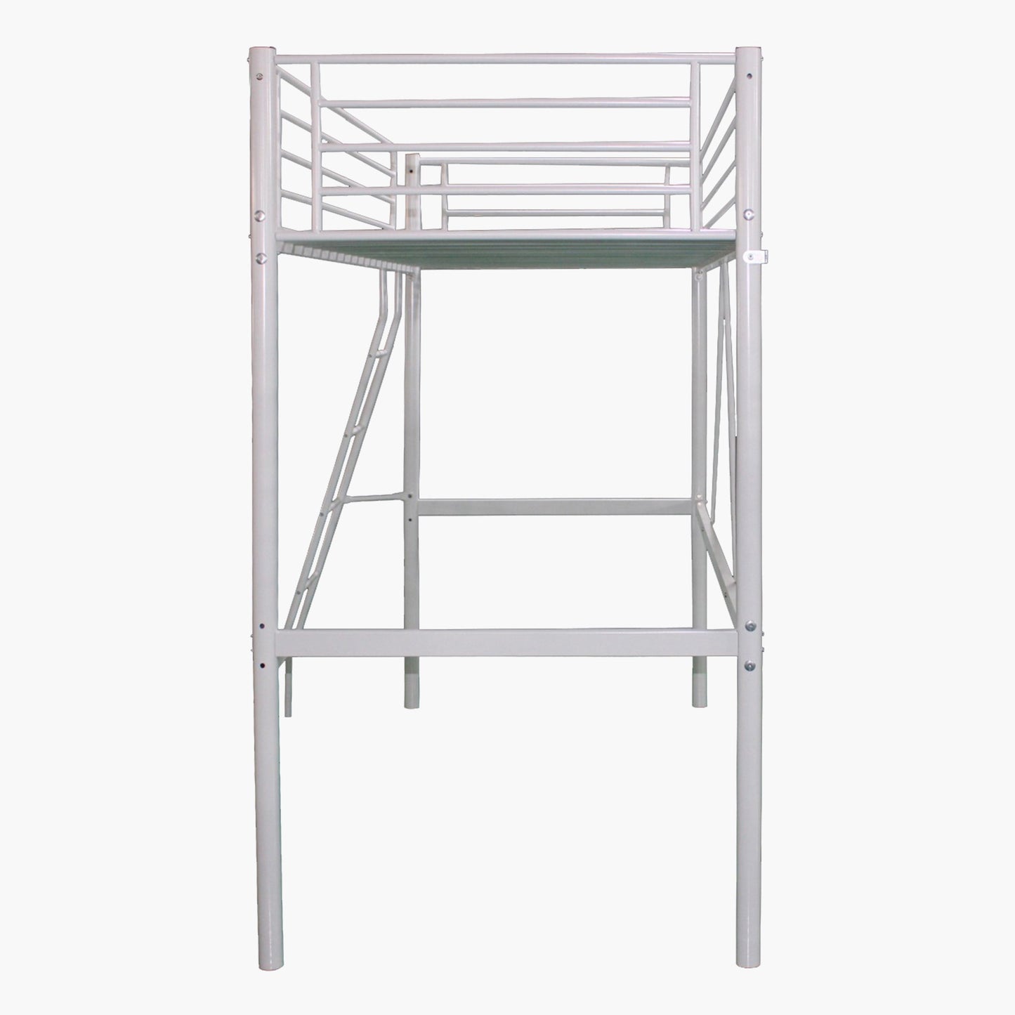 Metal Single Loft Bed 90x200 cm – Modern Space Saving Loft Bed with Reversible Ladder