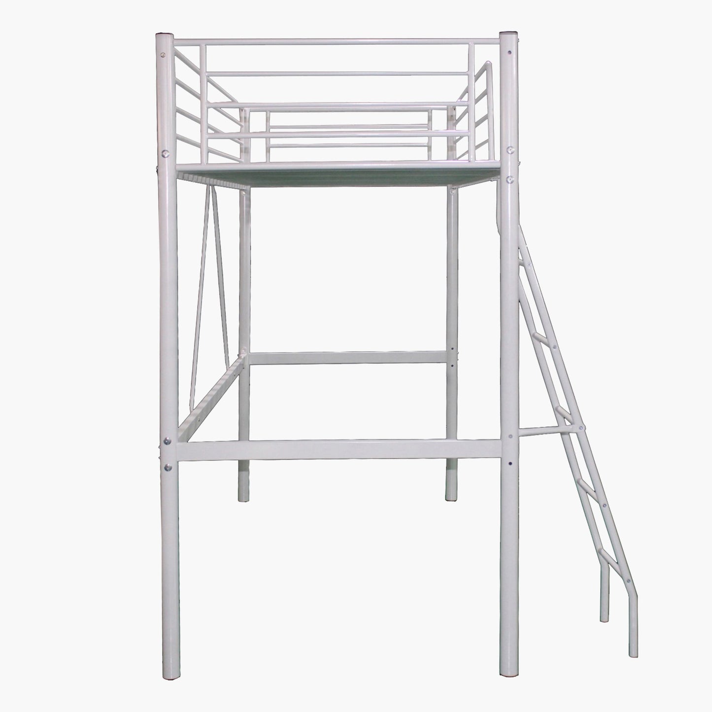 Metal Single Loft Bed 90x200 cm – Modern Space Saving Loft Bed with Reversible Ladder