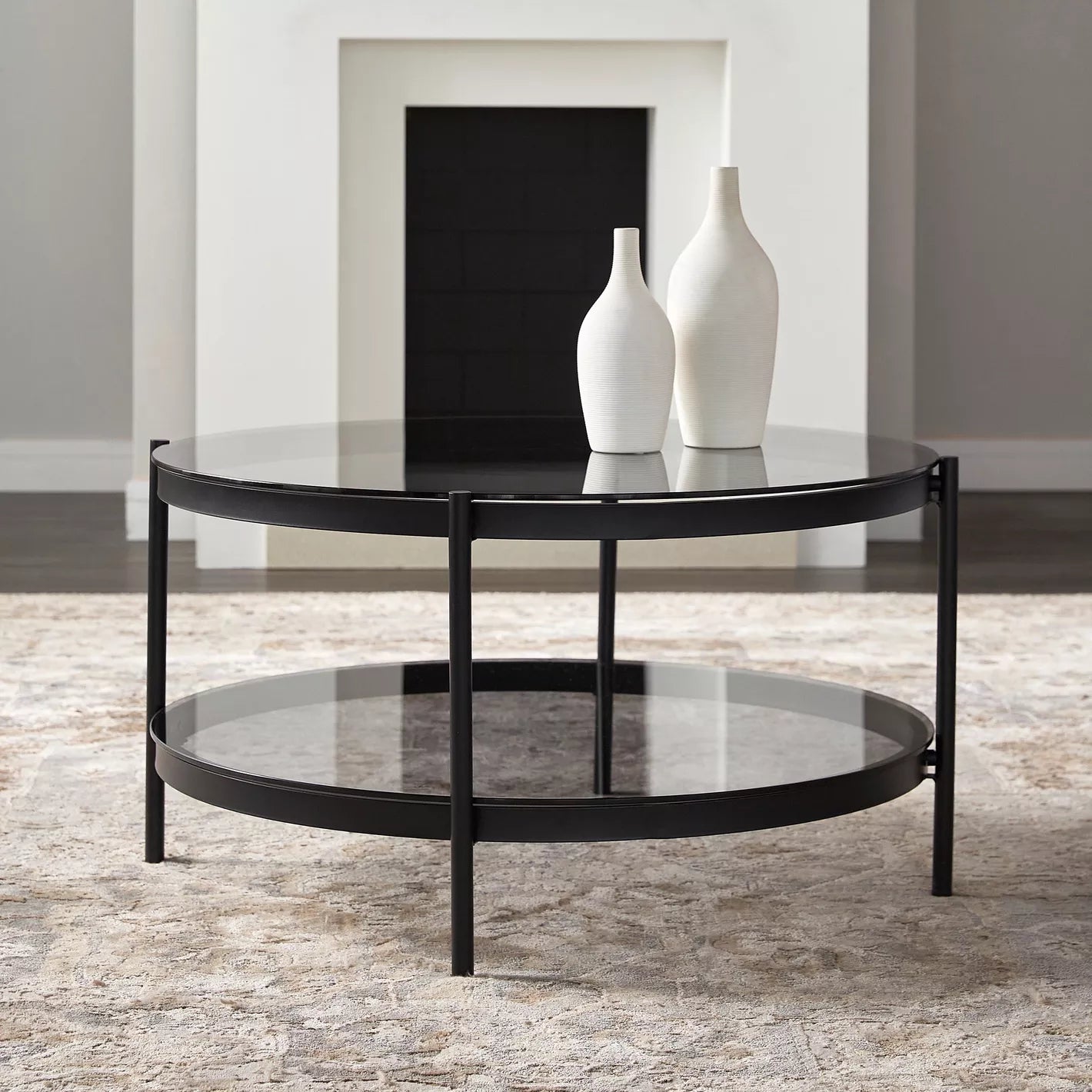 Elegant Glass Top Coffee Table With Metal Legs - Round Design