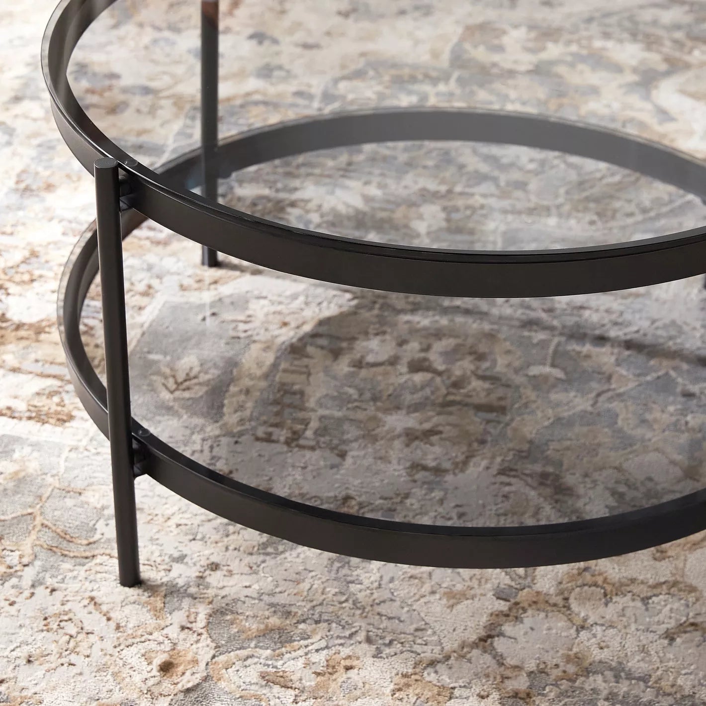 Elegant Glass Top Coffee Table With Metal Legs - Round Design