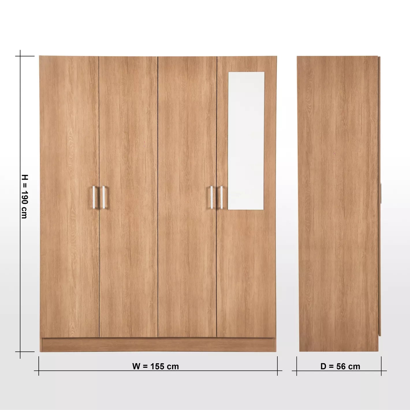 4-Swing Door Wardrobe with Mirror and Drawer, 4 shelves And 2 rails for clothing and accessories