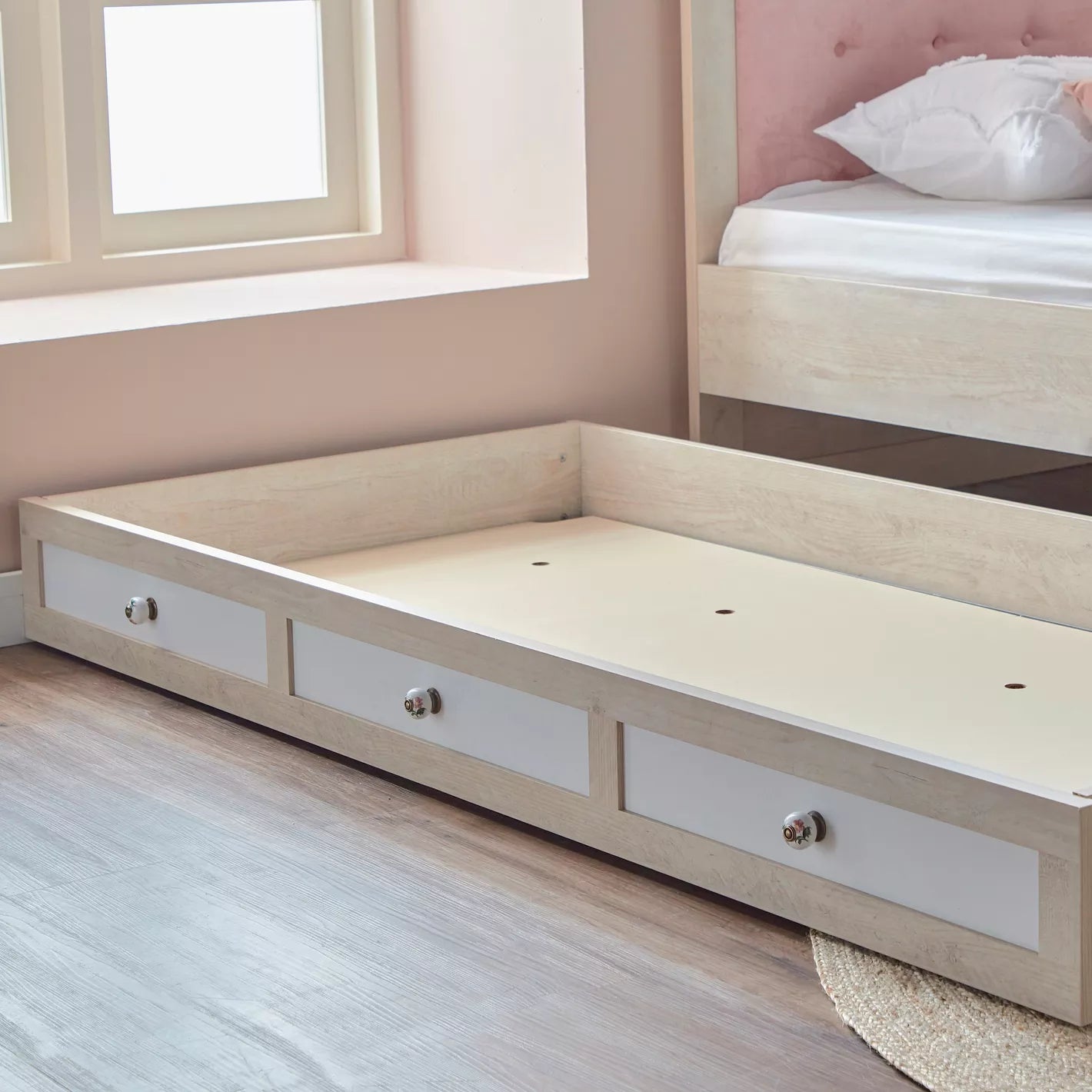 Comfort Trundle Under Beds 90x190 cm - Oak/Pink - COOLBABY