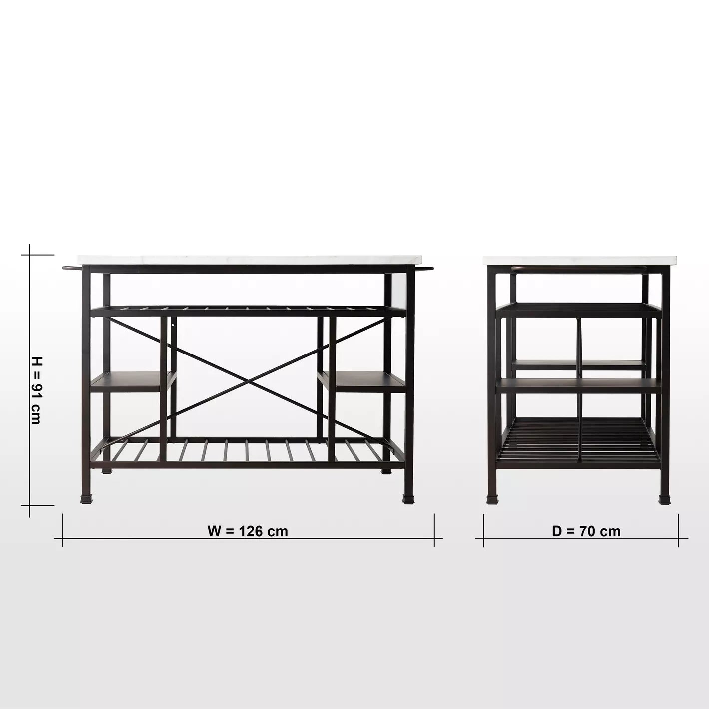 Modern Design Kitchen Island, High-Quality Engineered Wood With a Stylish Marble Top And Sturdy Metal Legs.