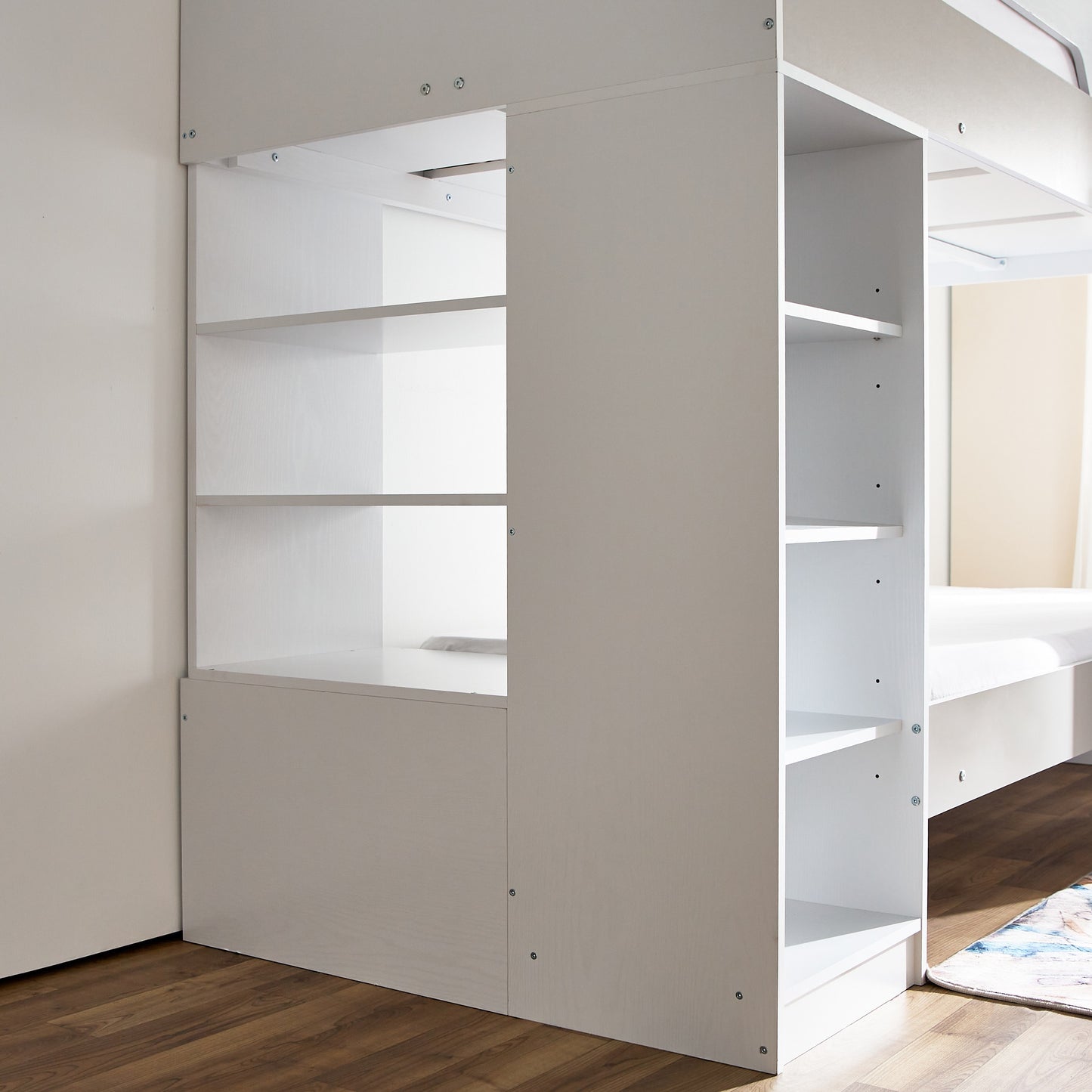 Bunk Bed with Storage 90x190 cm | Modern Wooden Bunk Bed with Shelves