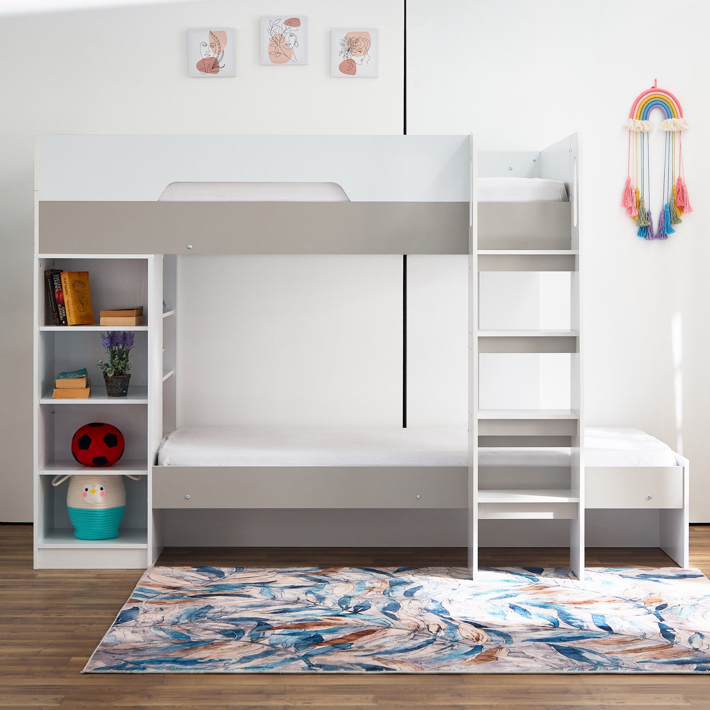 Bunk Bed with Storage 90x190 cm | Modern Wooden Bunk Bed with Shelves