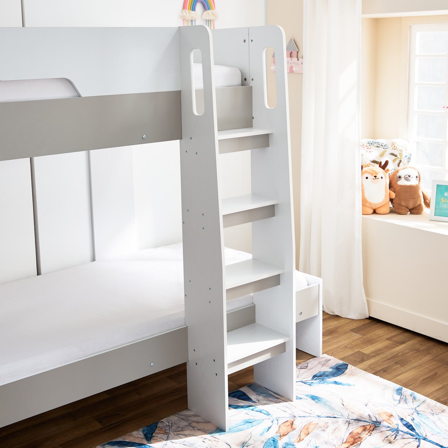 Bunk Bed with Storage 90x190 cm | Modern Wooden Bunk Bed with Shelves