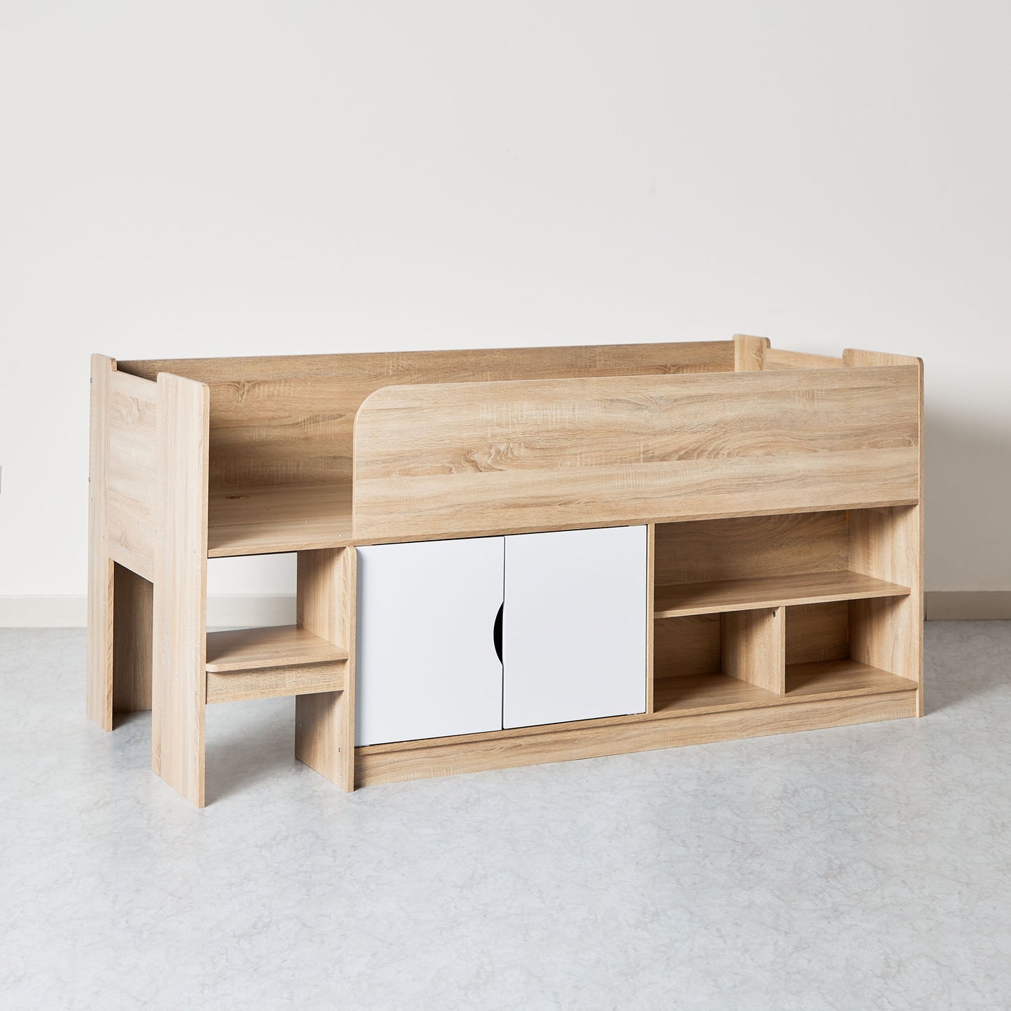 Cabin Bed with 2 Doors & Shelves 90x190 cm – Modern Space Saving Engineered Wood Single Bed