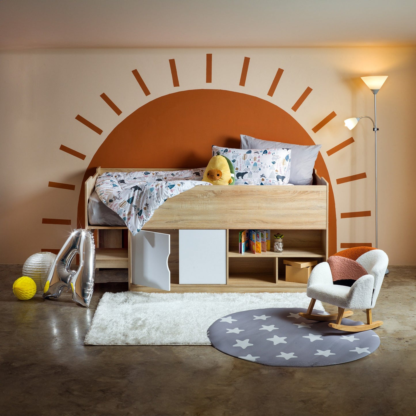 Cabin Bed with 2 Doors & Shelves 90x190 cm – Modern Space Saving Engineered Wood Single Bed
