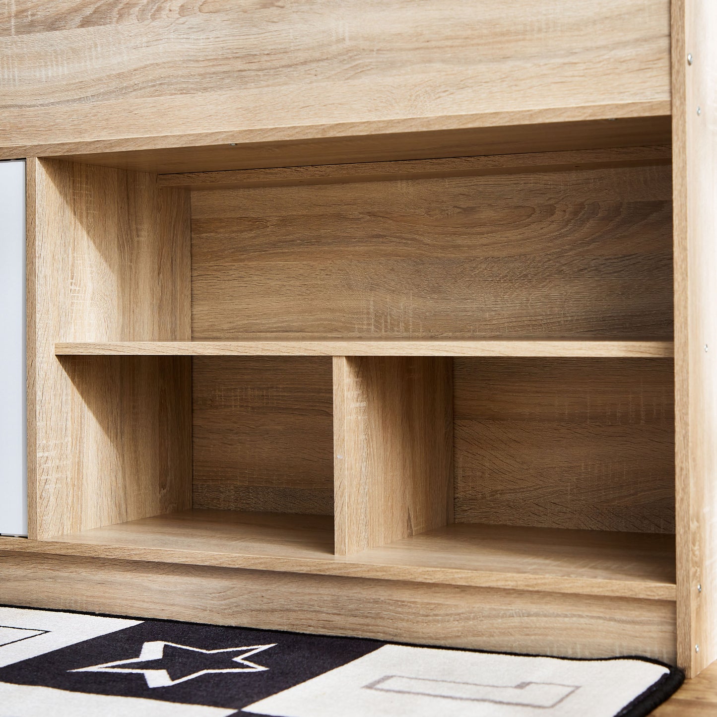 Cabin Bed with 2 Doors & Shelves 90x190 cm – Modern Space Saving Engineered Wood Single Bed