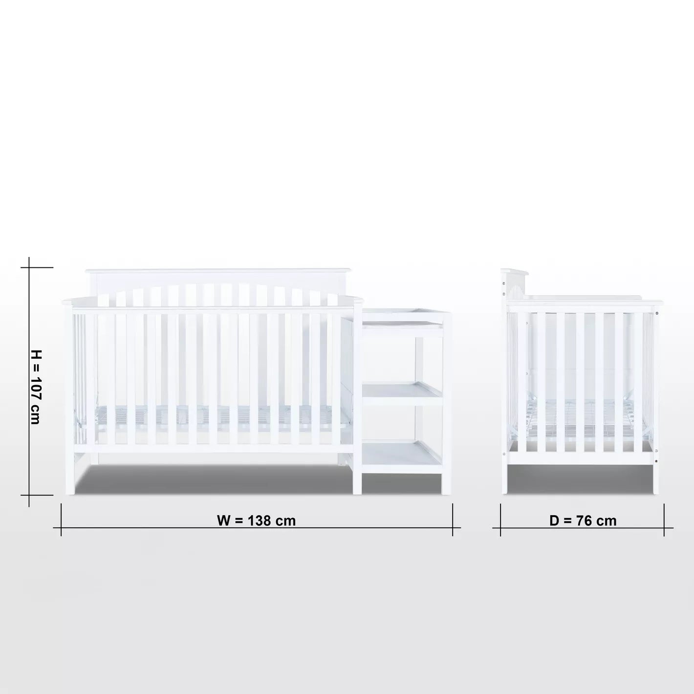 3-in-1 Convertible Cot with Changer- 70x130 cm - COOLBABY