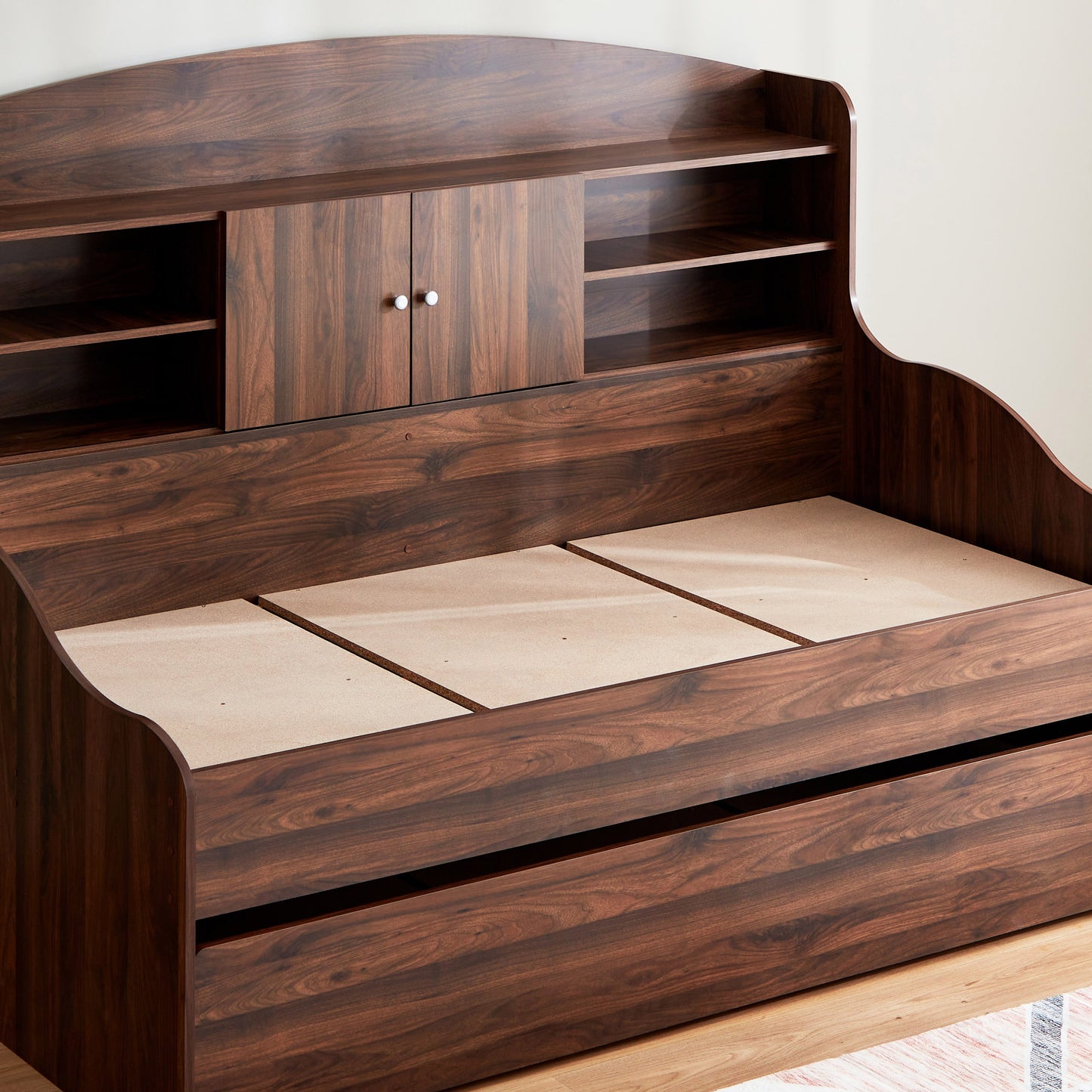 Single Cabin Bed with Pull-Out Trundle Bed 90x190 cm – Space Saving Engineered Wood Guest Bed