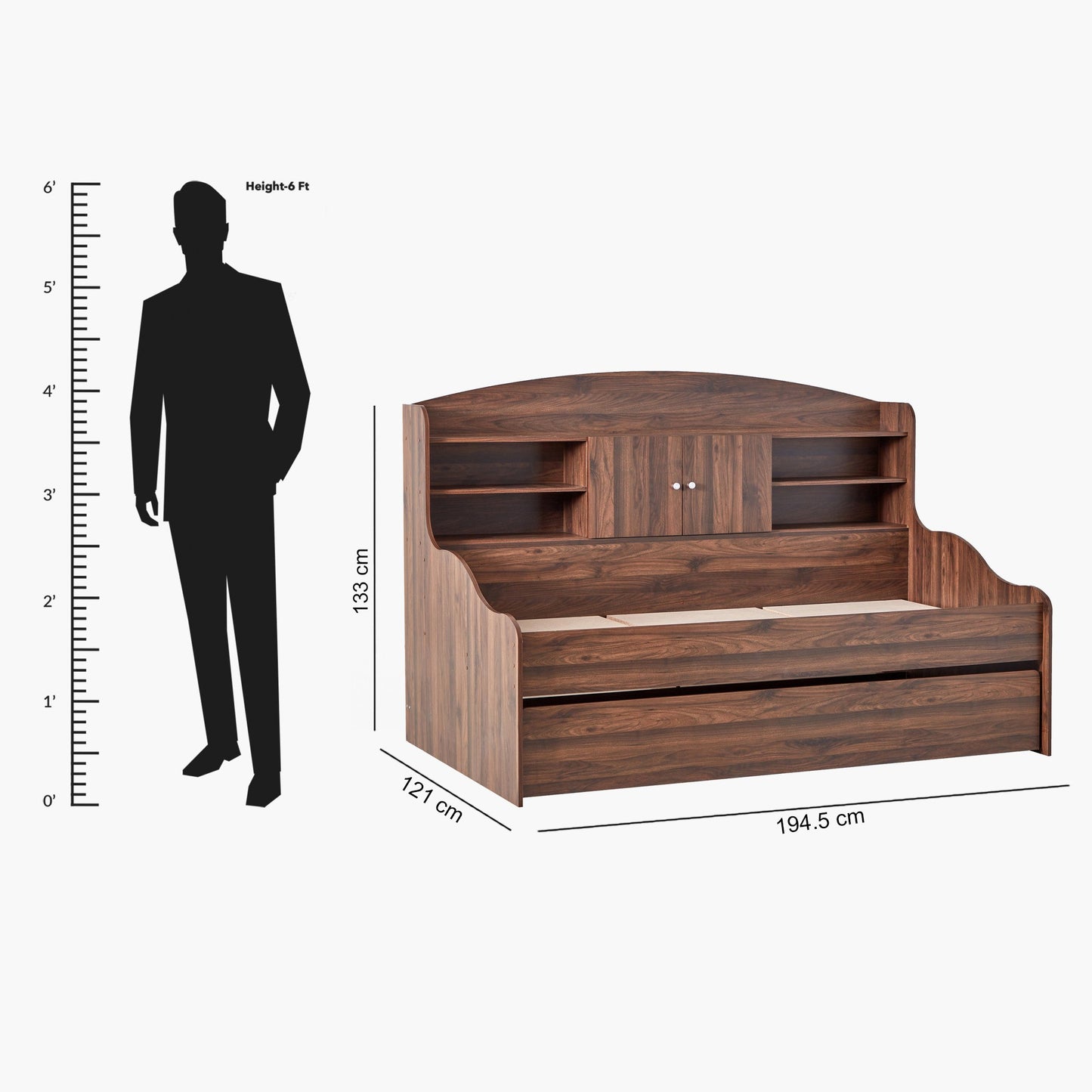 Single Cabin Bed with Pull-Out Trundle Bed 90x190 cm – Space Saving Engineered Wood Guest Bed
