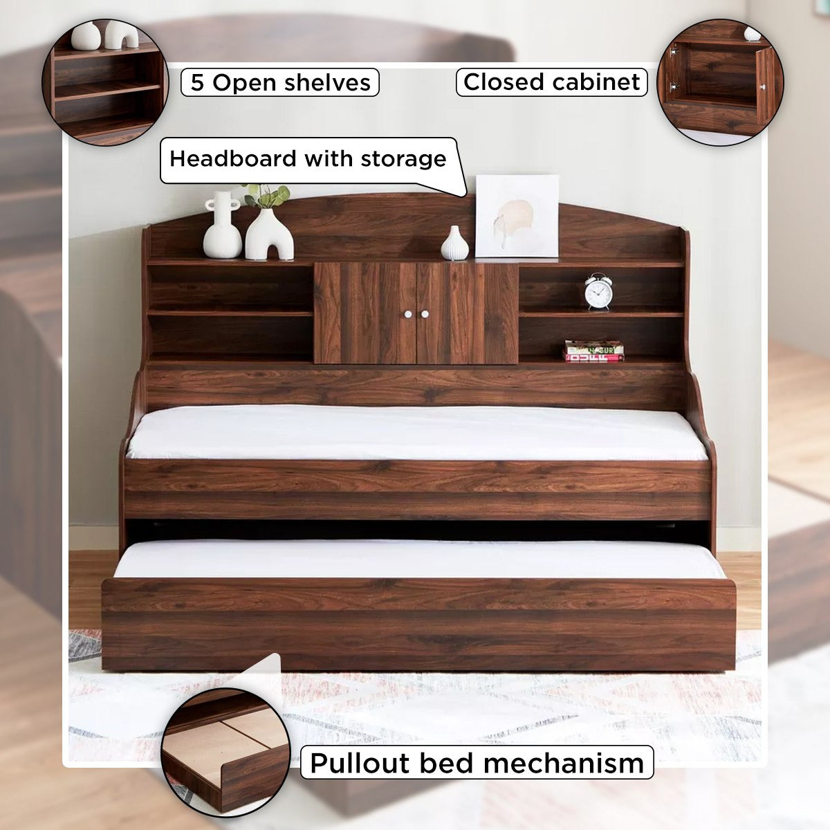 Single Cabin Bed with Pull-Out Trundle Bed 90x190 cm – Space Saving Engineered Wood Guest Bed