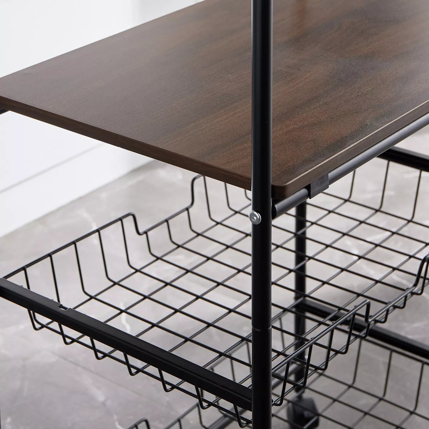 4-Tier Kitchen Trolley With Two Shelves And Two Mesh Baskets For Storage