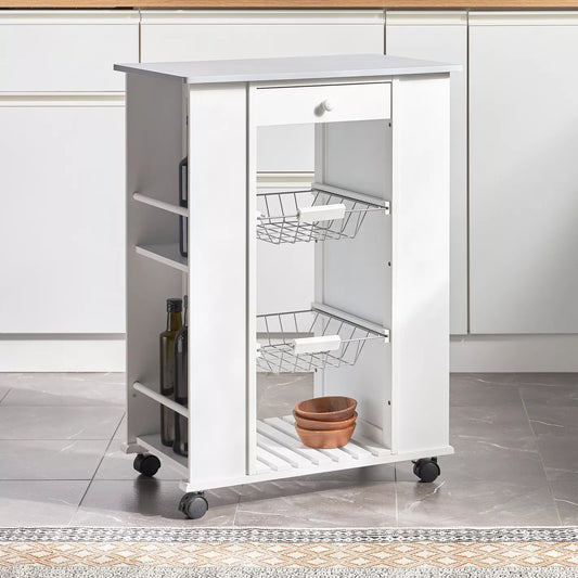 Kitchen Trolley With Two Side Shelves For Meal Preparation And Organization