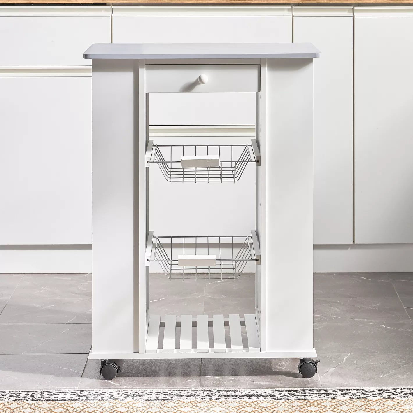 Kitchen Trolley With Two Side Shelves For Meal Preparation And Organization