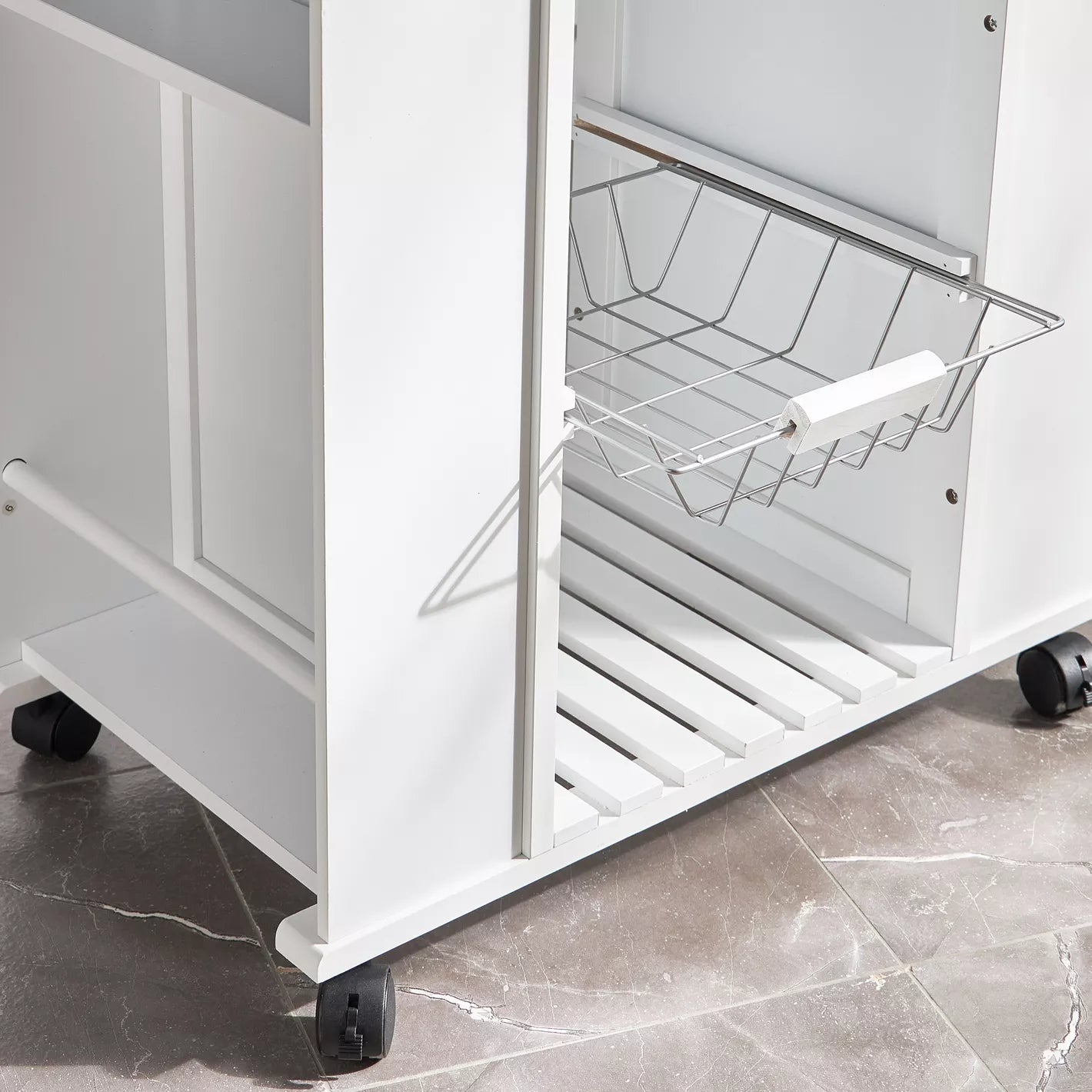 Kitchen Trolley With Two Side Shelves For Meal Preparation And Organization