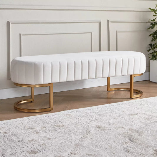 Modern Luxe Fabric Bench For Living Room And Bedroom - Cream/Gold