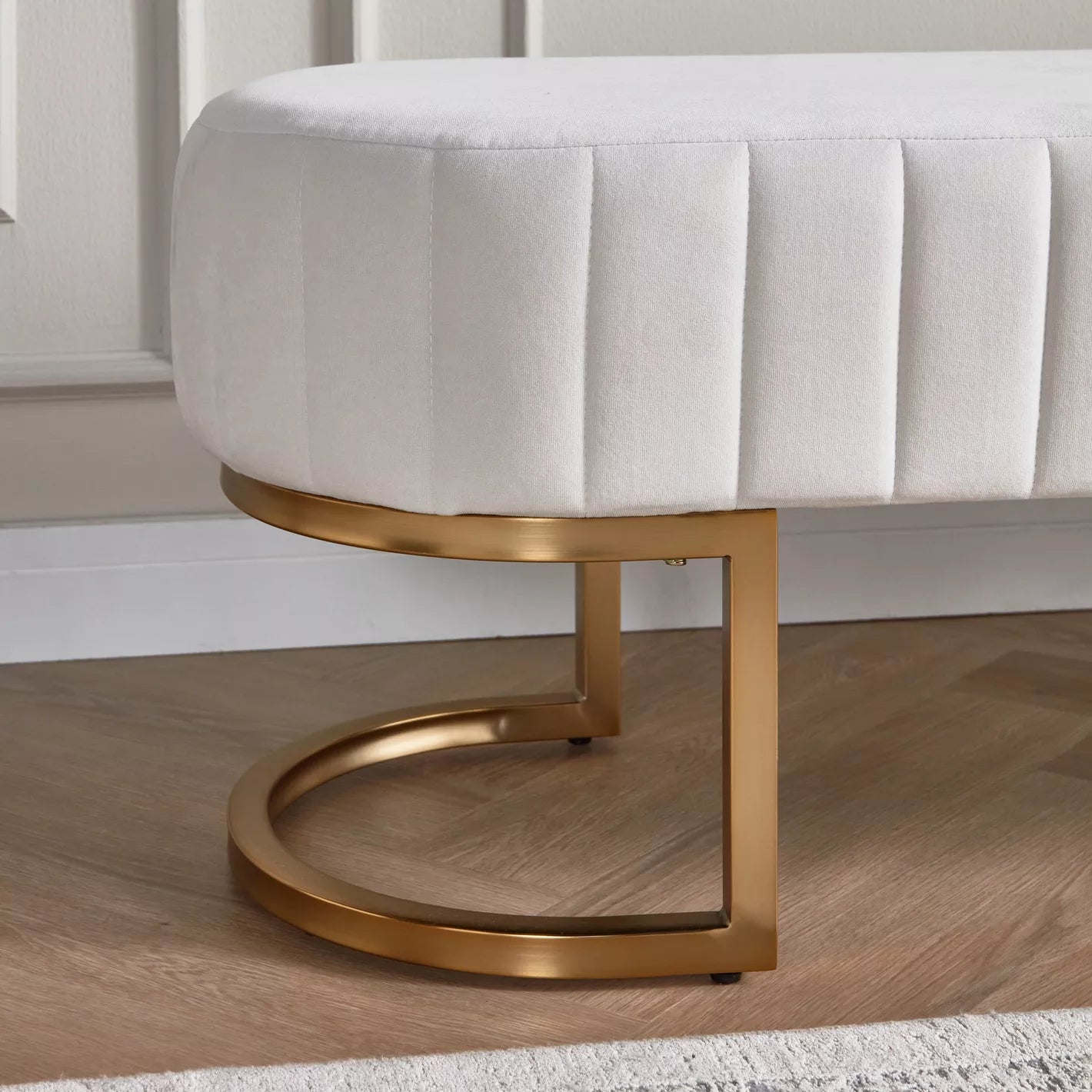 Modern Luxe Fabric Bench For Living Room And Bedroom - Cream/Gold