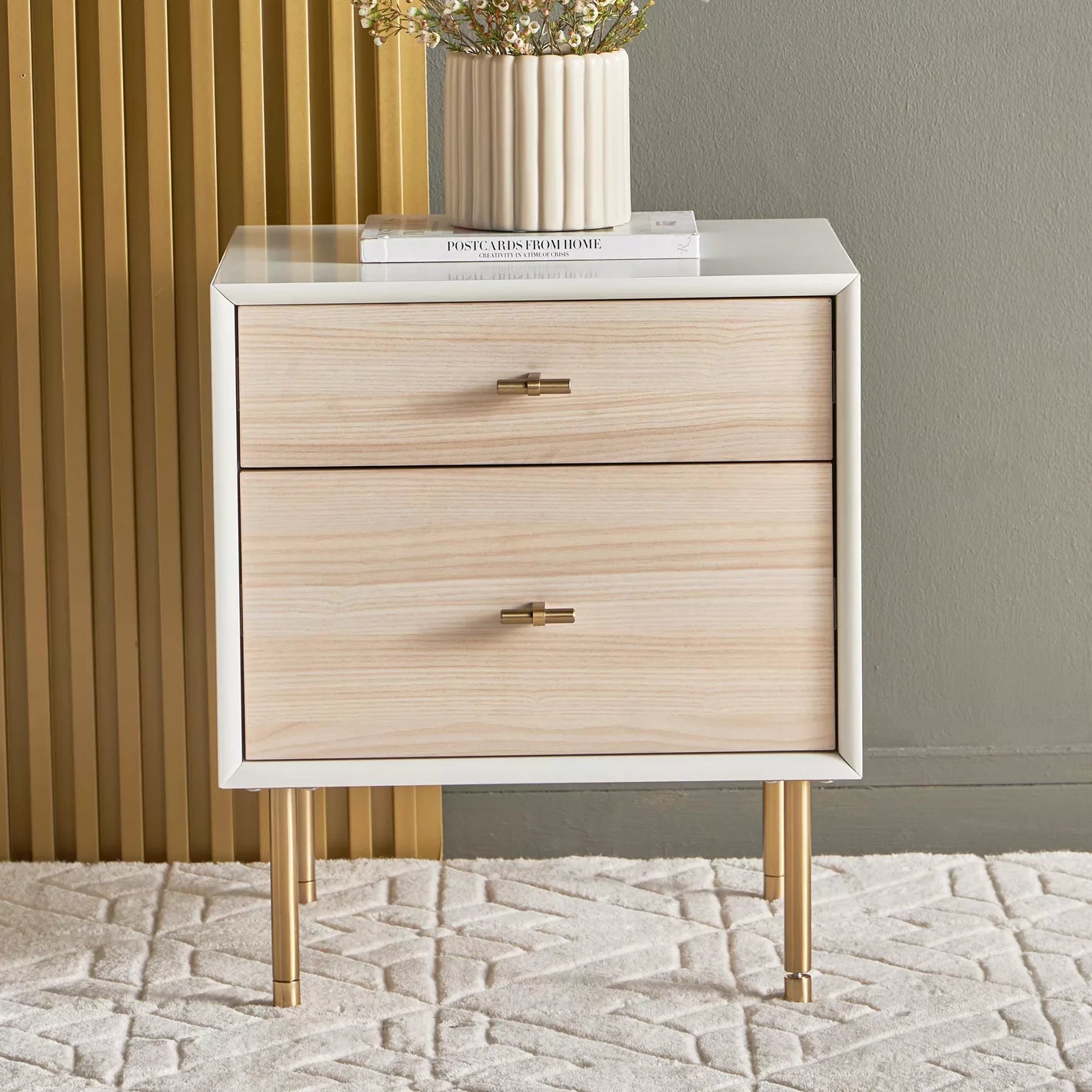 Modern Nightstand With 2 Spacious Drawers And 2 USB Ports 45 x 50 x 60 CM - COOLBABY