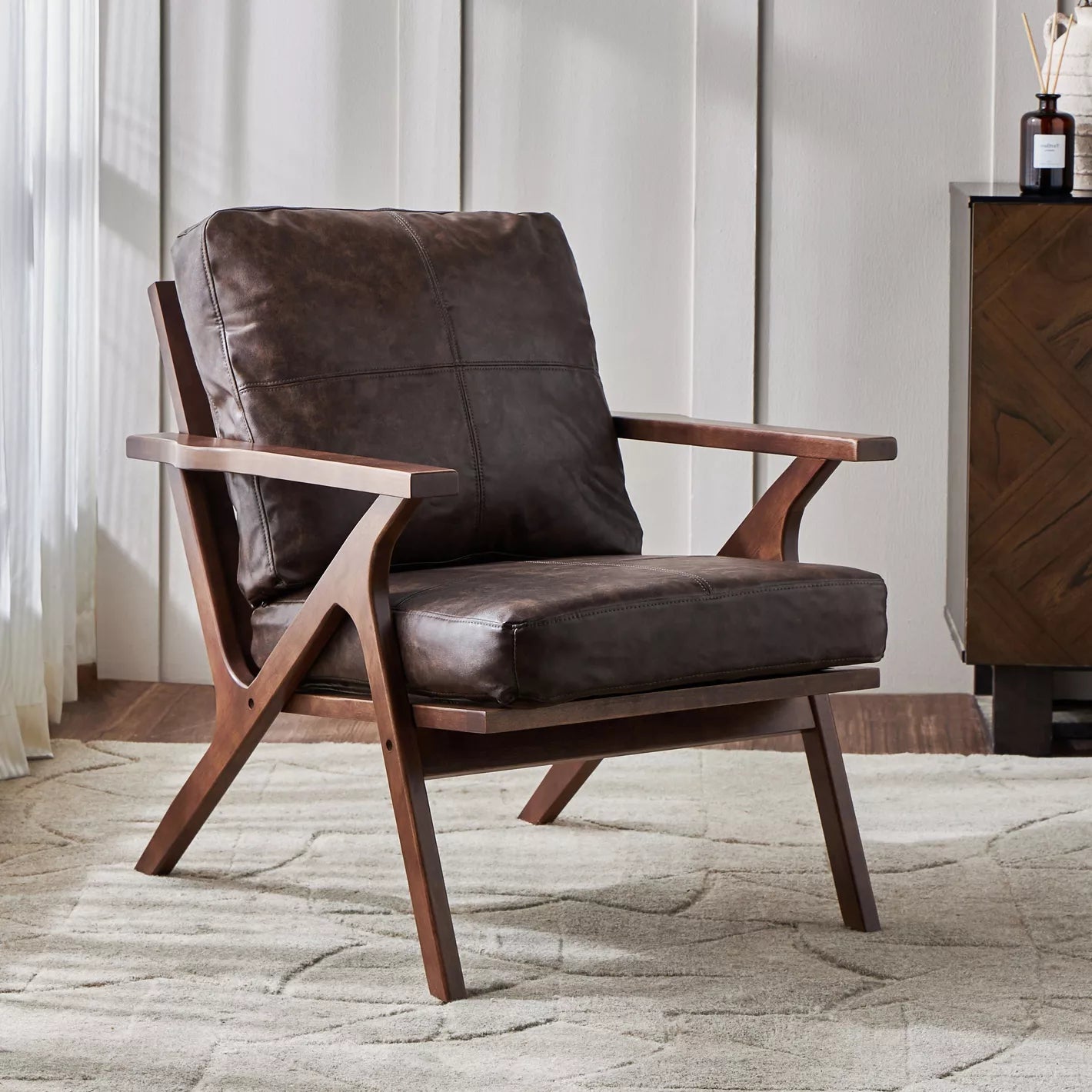 Leather Armchair 84 x 75 x 87 CM For Living Room With Both Style - Brown - COOLBABY