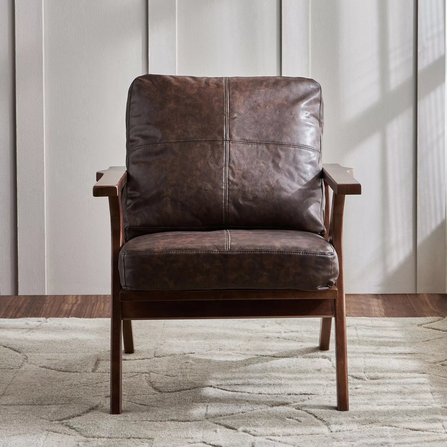 Leather Armchair 84 x 75 x 87 CM For Living Room With Both Style - Brown - COOLBABY