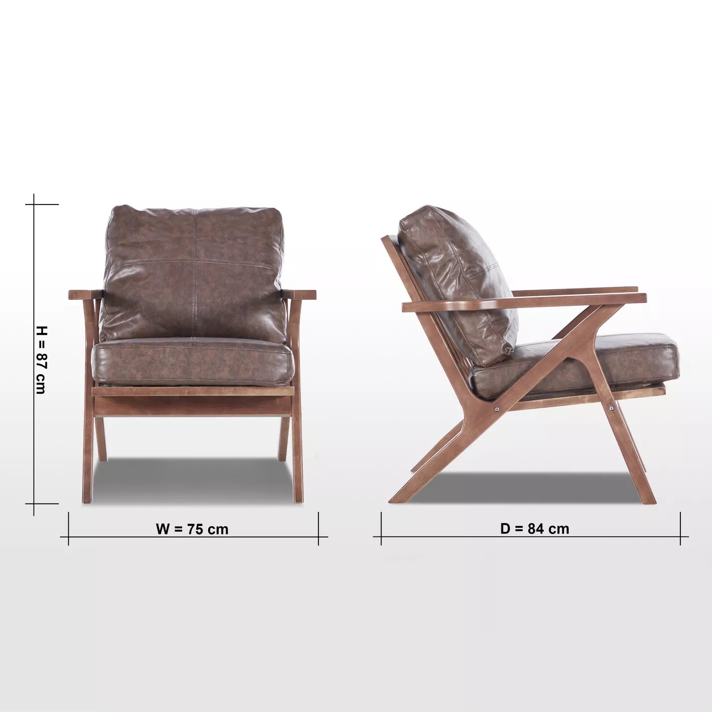 Leather Armchair 84 x 75 x 87 CM For Living Room With Both Style - Brown - COOLBABY