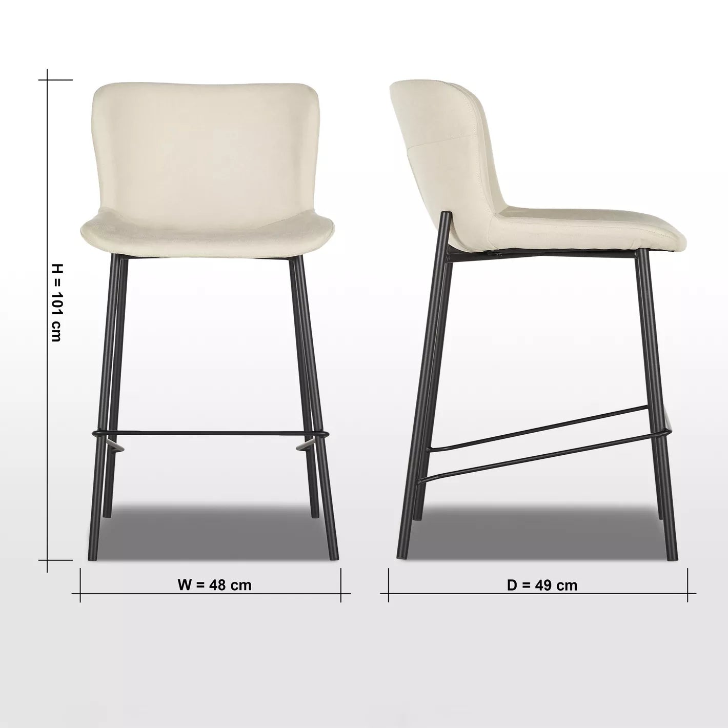 Fabric Bar Chair, Home Chair With Metal Legs - Black/Beige