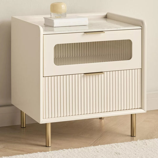 Modern Nightstand With Two Drawers And Integrated USB Charging For Bedroom - COOLBABY