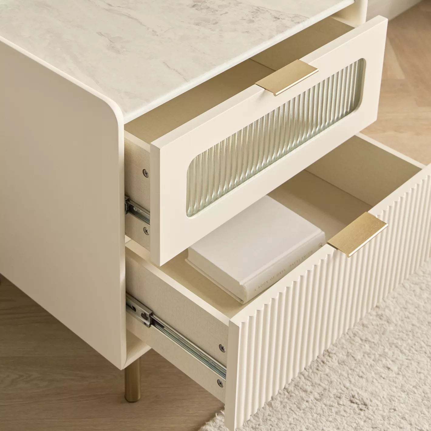 Modern Nightstand With Two Drawers And Integrated USB Charging For Bedroom - COOLBABY