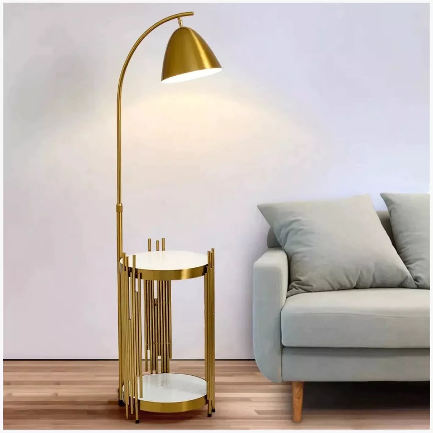 Arched Metal Floor Lamp with Side Table - 155 cm