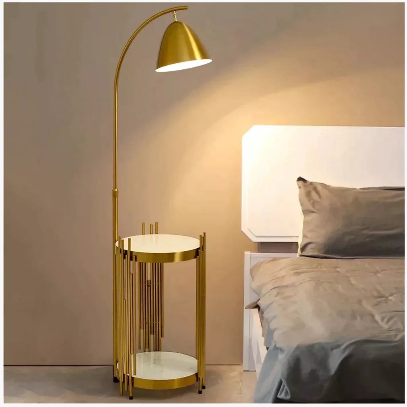 Arched Metal Floor Lamp with Side Table - 155 cm