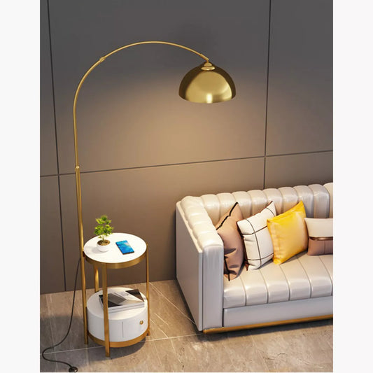 Arched Metal and Marble Floor Lamp with Side Table - 190 cm