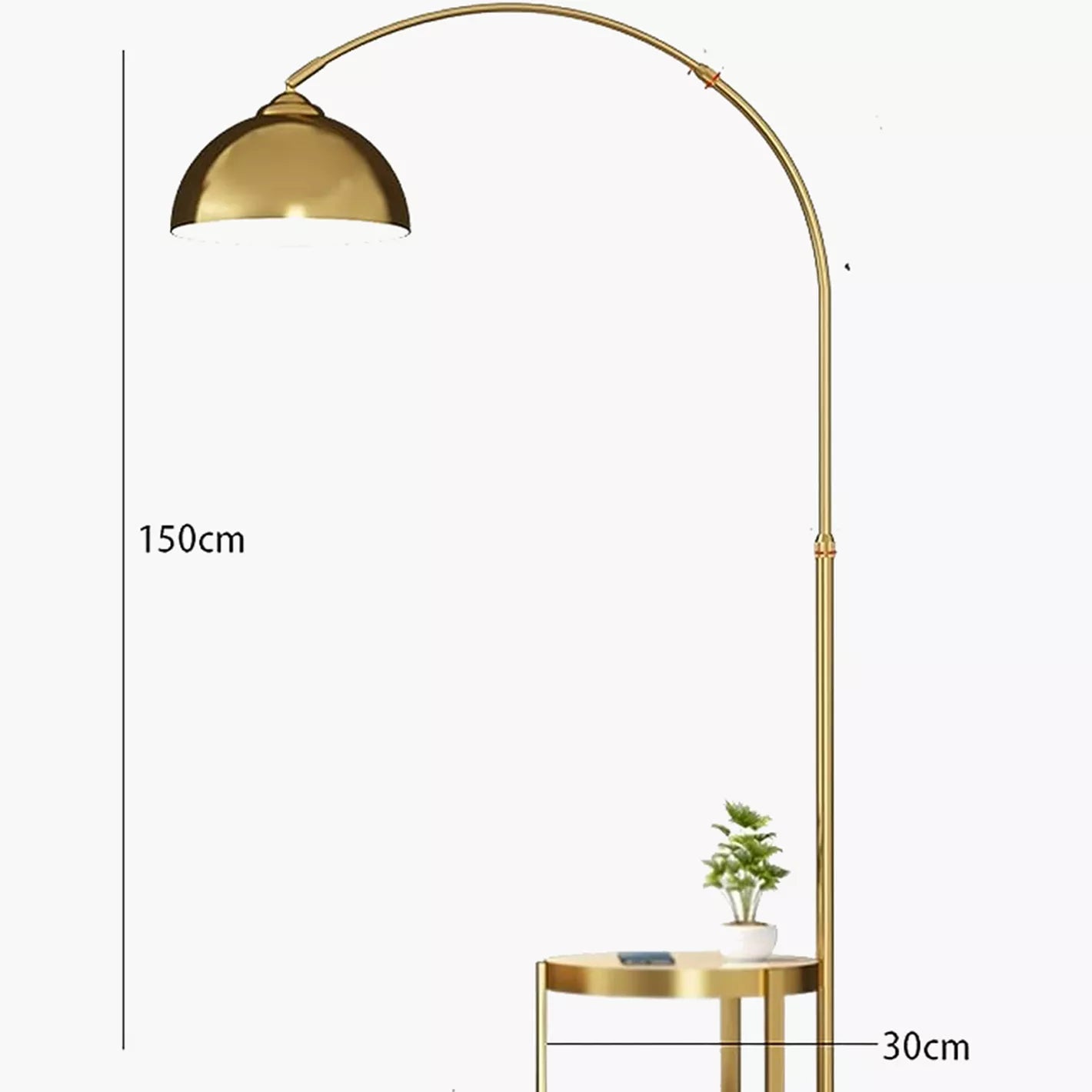 Arched Metal and Marble Floor Lamp with Side Table - 190 cm