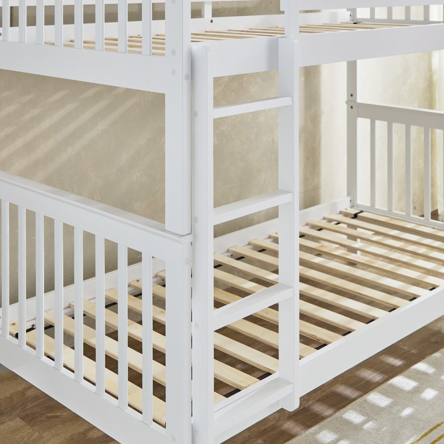Single Bunk Bed 90x200 cm – MDF Wooden Kids Bunk Bed with Safety Guardrails & Built-in Ladder