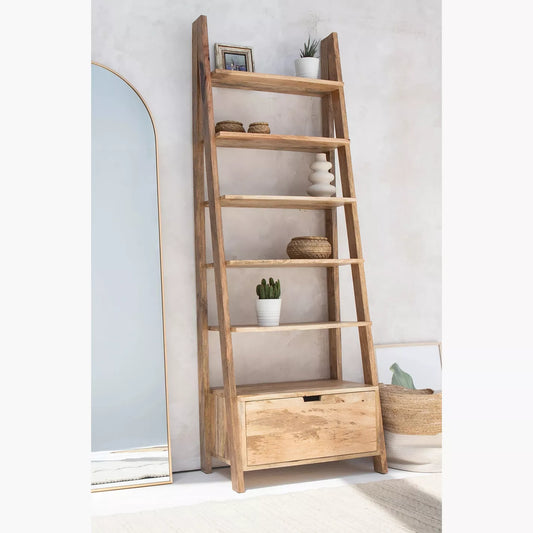 Wooden Display Rack, Bookcase With Five Shelves And Drawer - COOLBABY