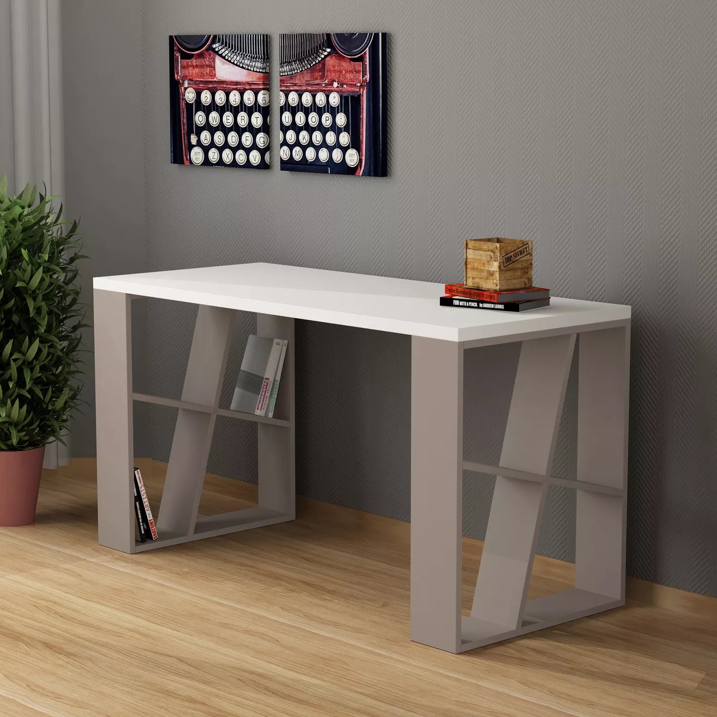 Multifunctional Office Desk, Home Desk With 8 Shelves - COOLBABY