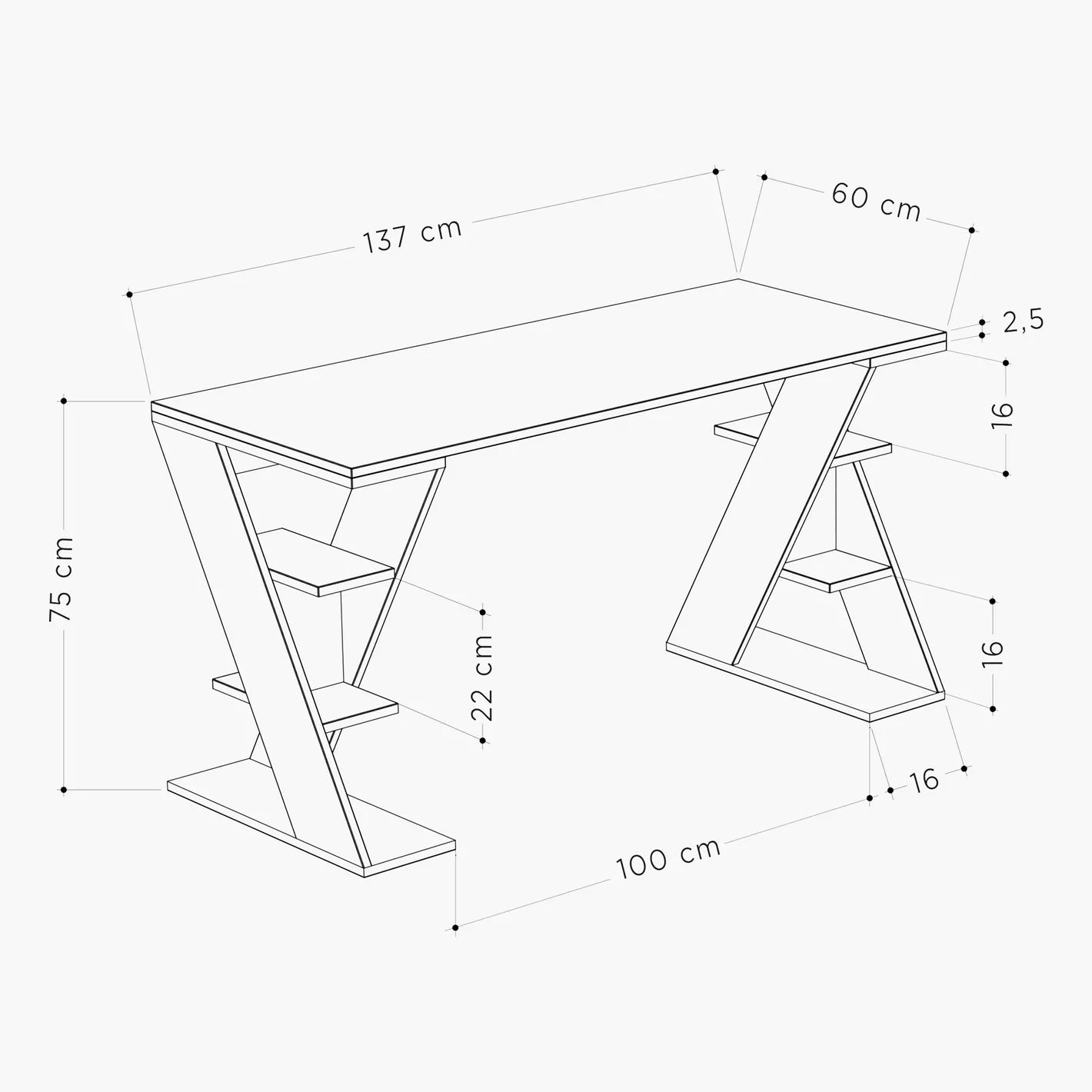 Engineered Wood Office/Writing Desk With 6 Shelves Storage - COOLBABY