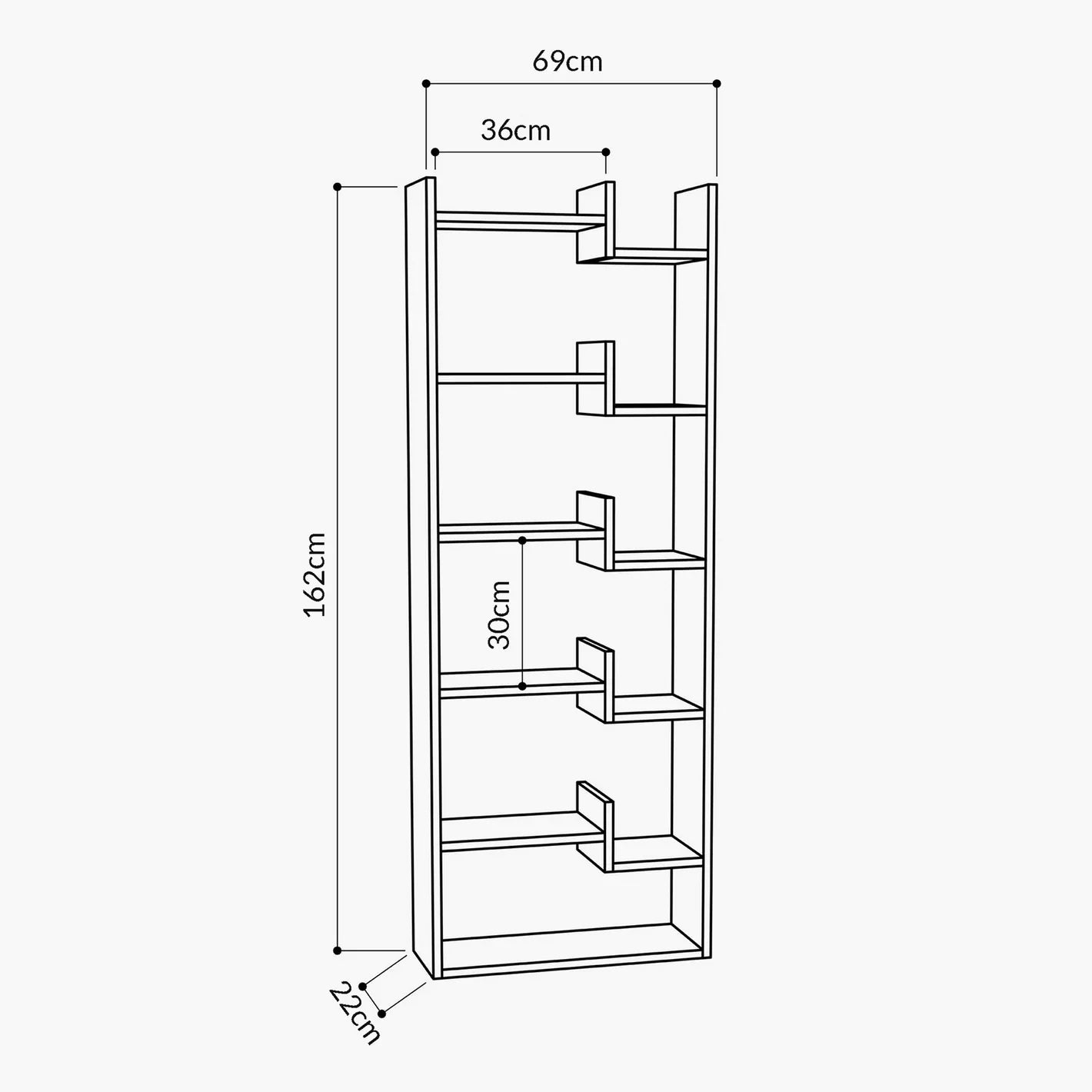 Bookcase With Five Spacious Tiers For Display Books, Plants, And Décor - COOLBABY