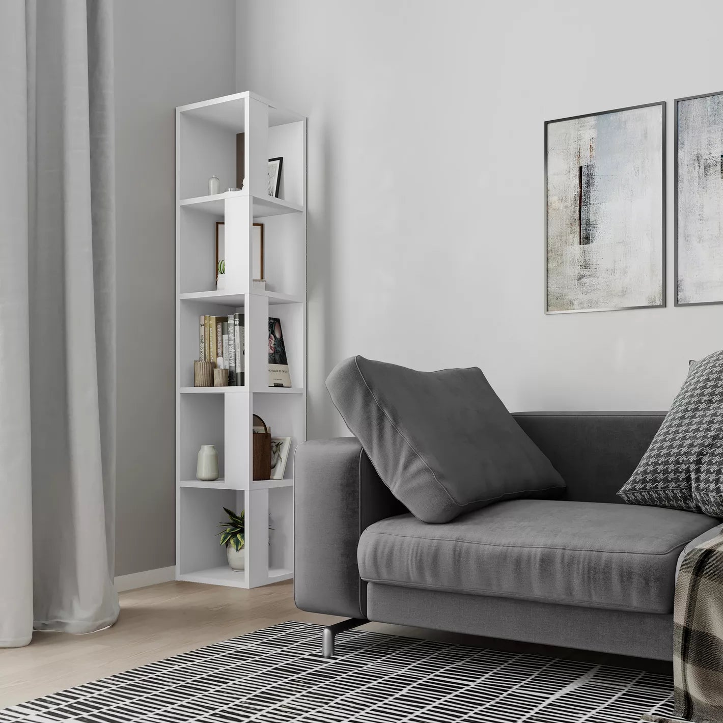 Corner Bookcase With Five Equal Tiers - COOLBABY