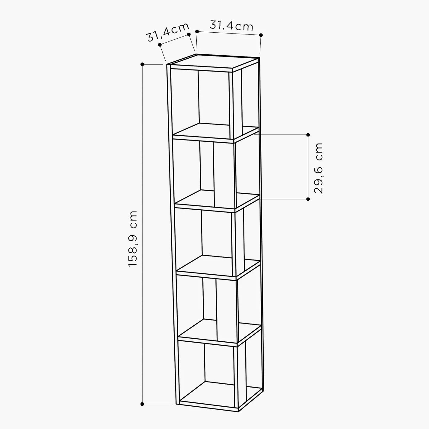 Corner Bookcase With Five Equal Tiers - COOLBABY