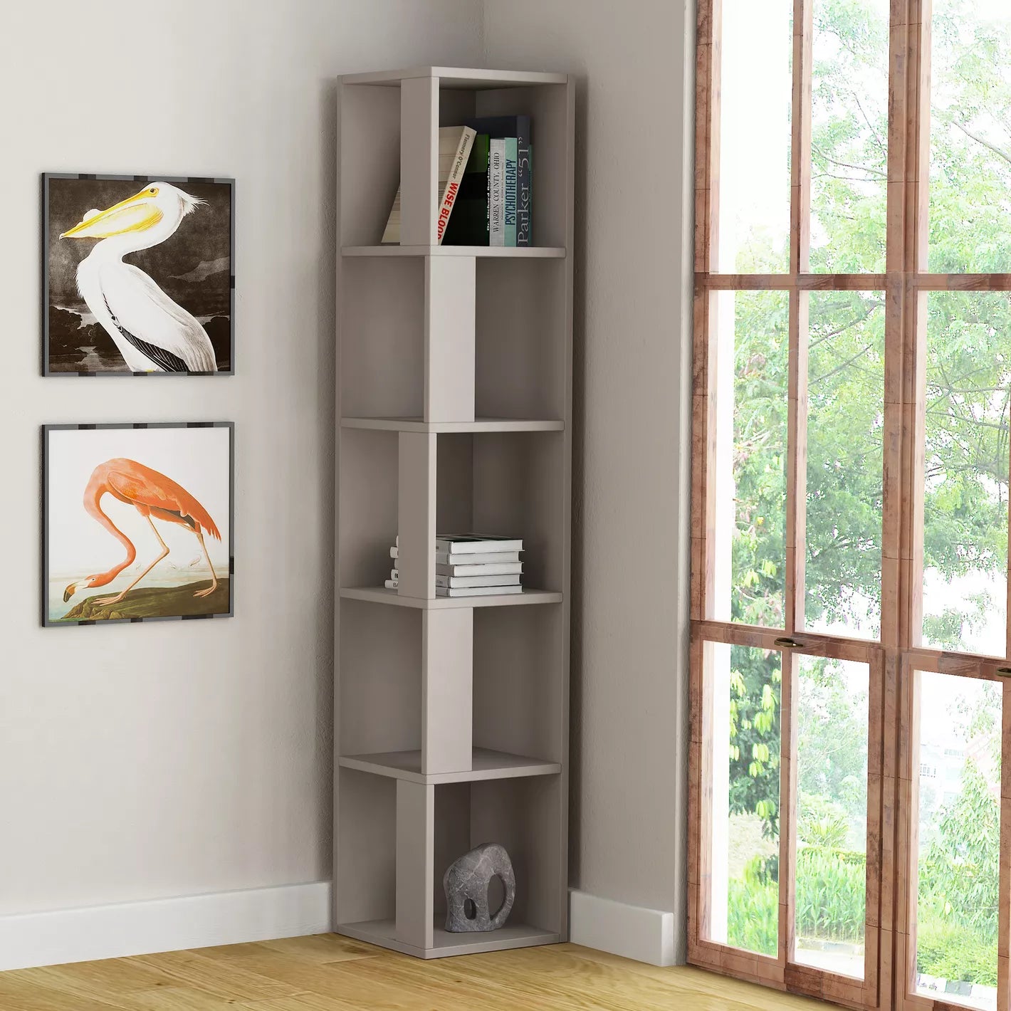 Corner Bookcase With Five Equal Tiers - COOLBABY