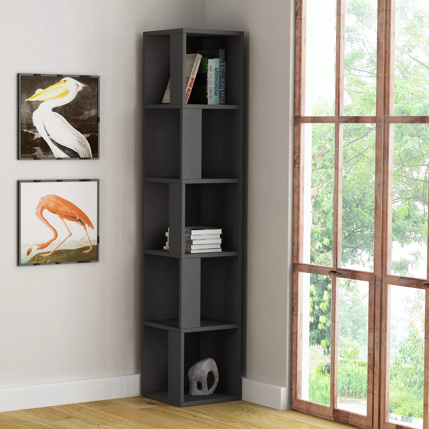 Corner Bookcase With Five Equal Tiers - COOLBABY