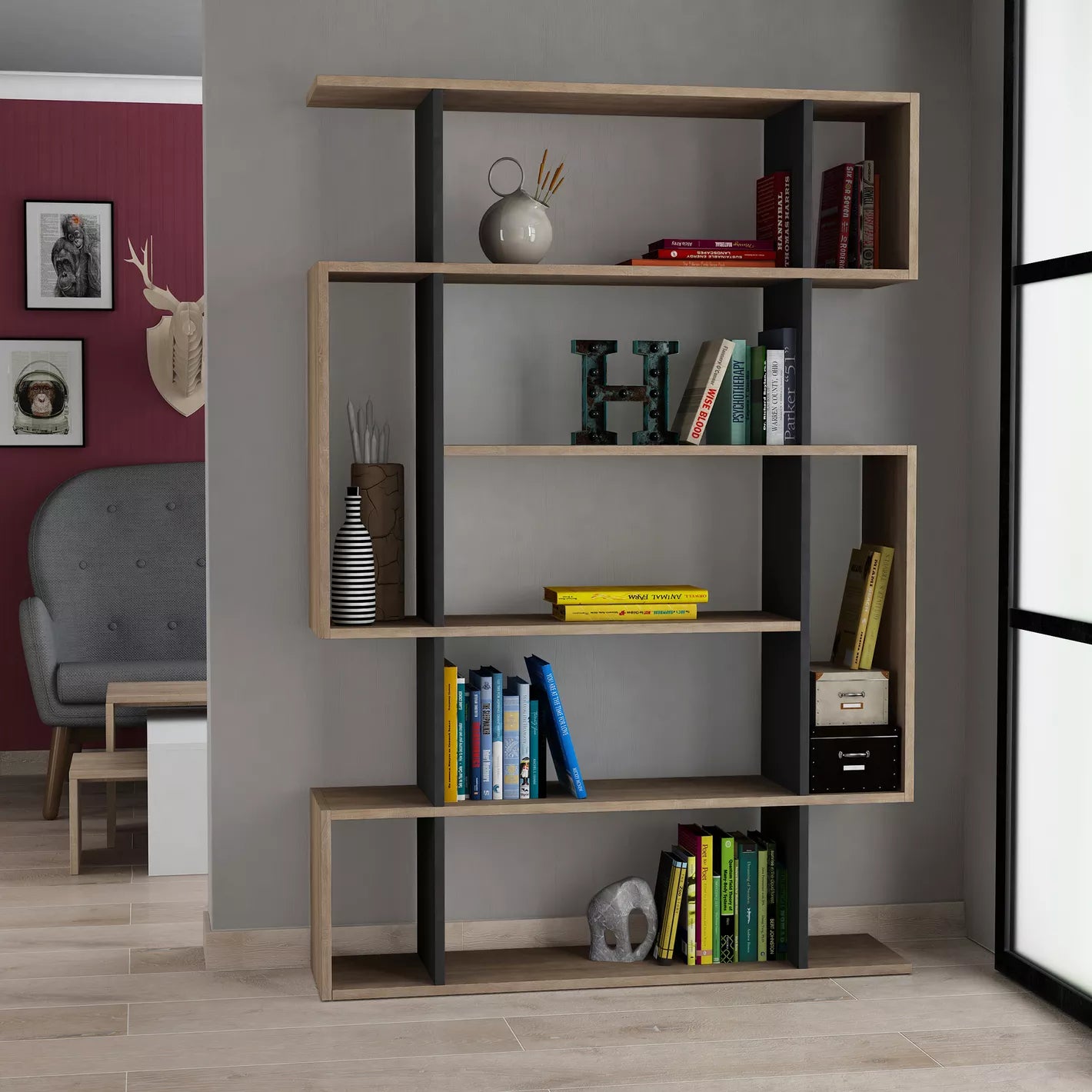 Modern Freestanding Bookcase With Five Tiers For Home Or Office - COOLBABY